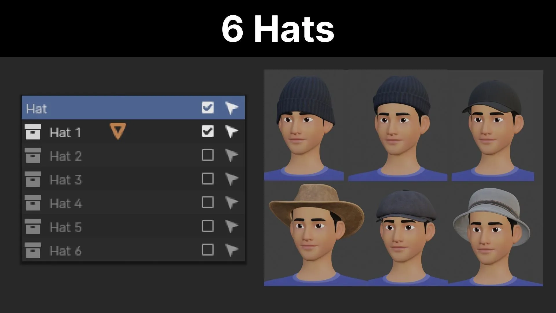 Customizable Man Cartoon Low-poly - Various hats included